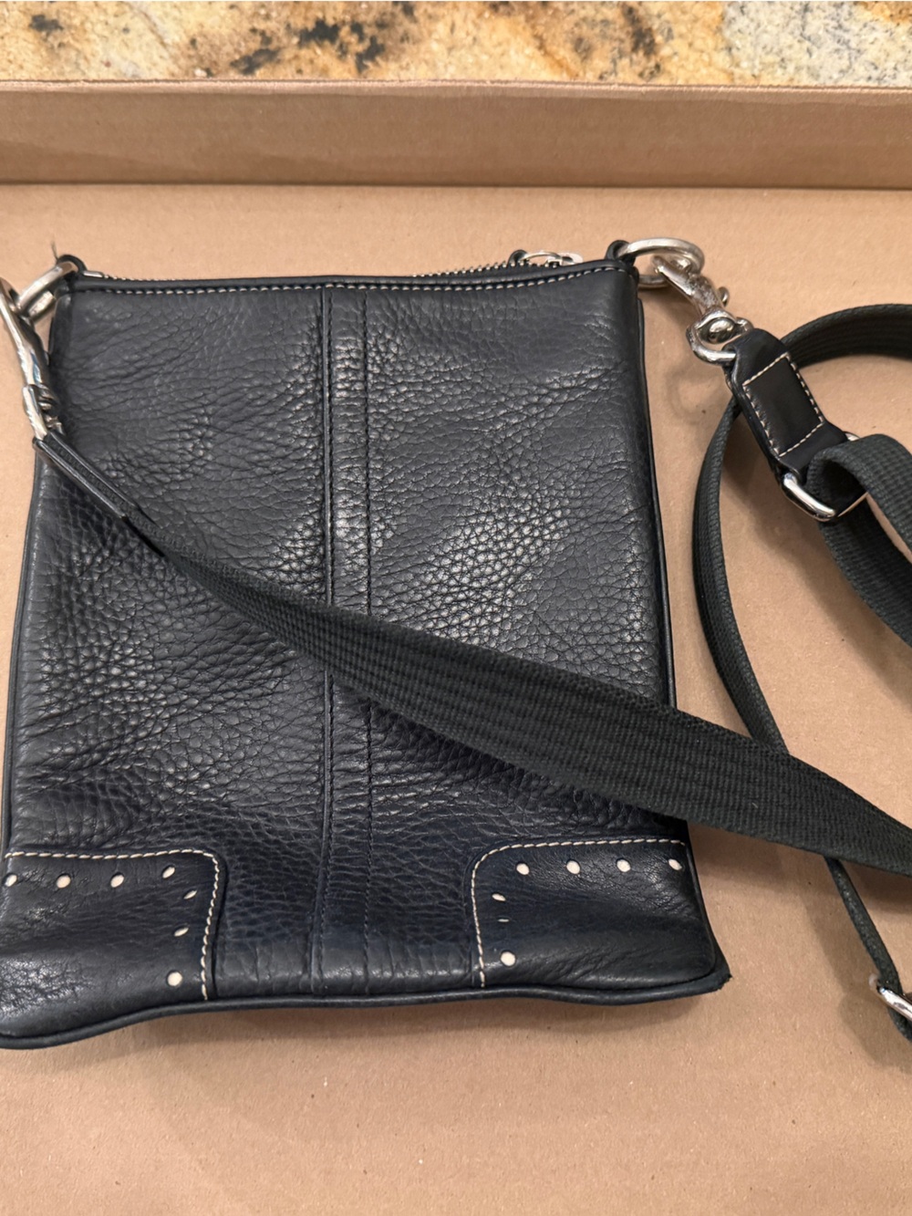Coach Black Pebbled Leather Messenger Crossbody with Stud Accents